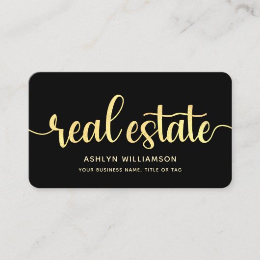 ブラック金ゴールド実在エステートエージェントフォトQRコードブローカー 名刺 (正面)