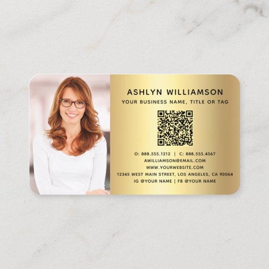 ブラック金ゴールド実在エステートエージェントフォトQRコードブローカー 名刺 (裏面)