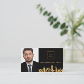 ブラック金ゴールド実在スキーライン写真QRコードロゴ 名刺 (スタンド正面)