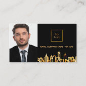 ブラック金ゴールド実在スキーライン写真QRコードロゴ 名刺 (正面)