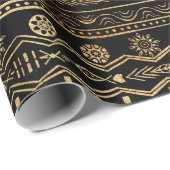 ブラック金ゴールド幾何アステカ部族 ラッピングペーパー (ロールコーナー)