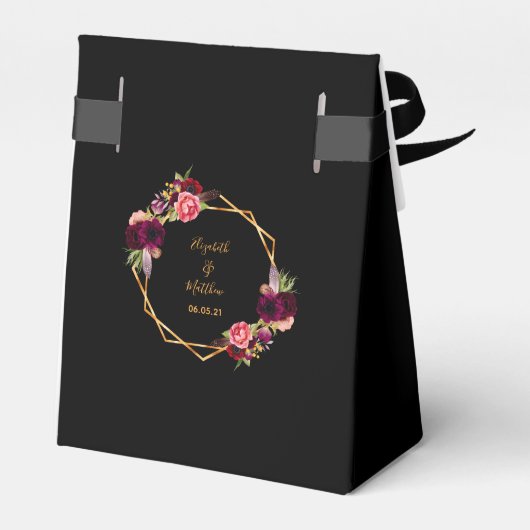 ブラック金ゴールド幾何学的ブルゴーニュ花模様結婚ズ フェイバーボックス (裏面サイド)