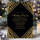 ブラック金ゴールド幾何学的抽象芸術ラインホリデーディナー 招待状