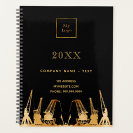 ブラック金ゴールド建築クレーンのビジネスロゴ2025 プランナー手帳