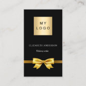 ブラック金ゴールド弓ロゴQrコードソーシャルメディア 名刺 (正面)