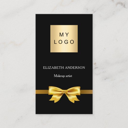 ブラック金ゴールド弓ロゴQrコードソーシャルメディア 名刺 (正面)