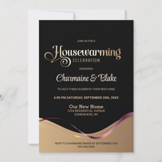 ブラック金ゴールド引っ越し祝いパーティーパーティの招待状 招待状 (正面)