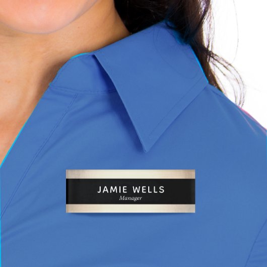 ブラック金ゴールド従業員スタッフ磁気名タグバッジ 名札