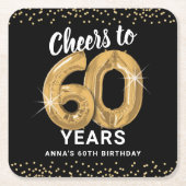 ブラック金ゴールド応援から60年誕生日 スクエアペーパーコースター (正面)