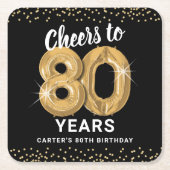 ブラック金ゴールド応援から80年誕生日 スクエアペーパーコースター (正面)