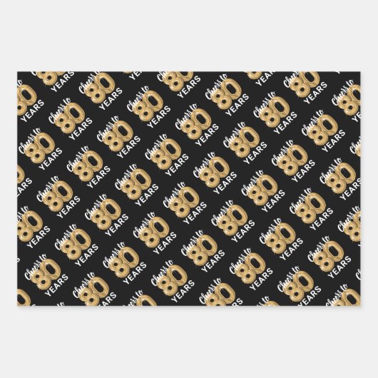 ブラック金ゴールド応援から80年誕生日 ラッピングペーパーシート (正面3)