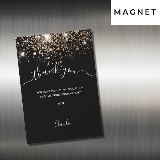 ブラック金ゴールド感謝していグリッターyou magnet card