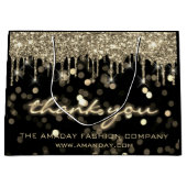 ブラック金ゴールド感謝していショッピングネームブティックショップ ラージペーパーバッグ (正面)