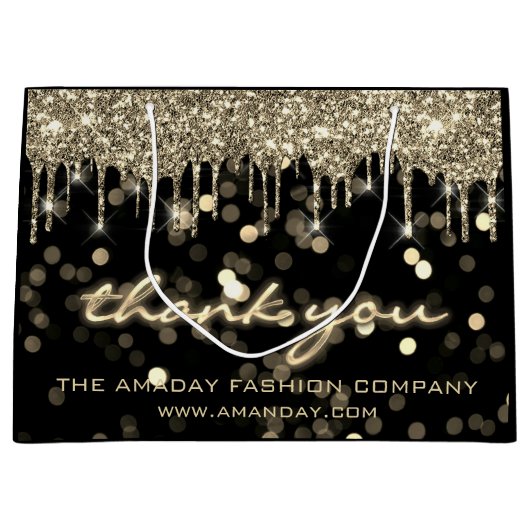 ブラック金ゴールド感謝していショッピングネームブティックショップ ラージペーパーバッグ (正面)