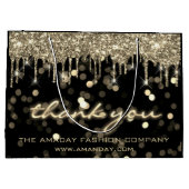 ブラック金ゴールド感謝していショッピングネームブティックショップ ラージペーパーバッグ (裏面)