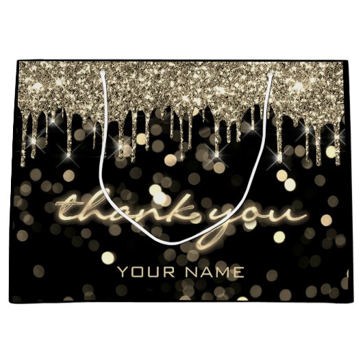 ブラック金ゴールド感謝していショッピング名VIPブランディングドライブ ラージペーパーバッグ (正面)