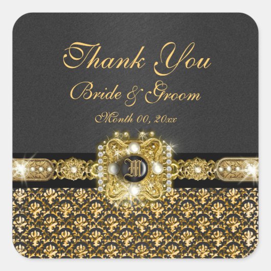 ブラック金ゴールド感謝していダマスク スクエアシール (正面)