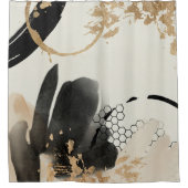 ブラック金ゴールド抽象デザイン シャワーカーテン (正面)