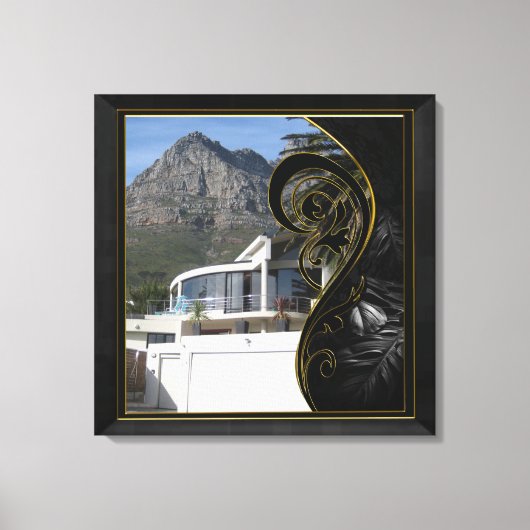 ブラック金ゴールド抽象芸術フィリグリー キャンバスプリント (正面)