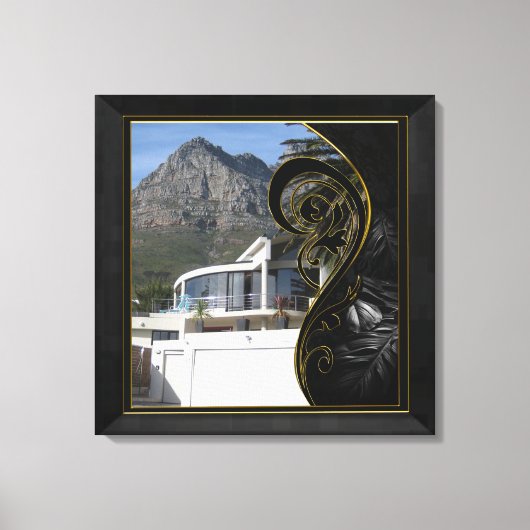 ブラック金ゴールド抽象芸術フィリグリー キャンバスプリント (正面)