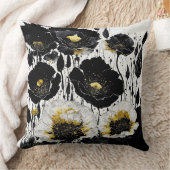 ブラック金ゴールド抽象芸術ポピー クッション (ブランケット)