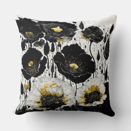 ブラック金ゴールド抽象芸術ポピー クッション