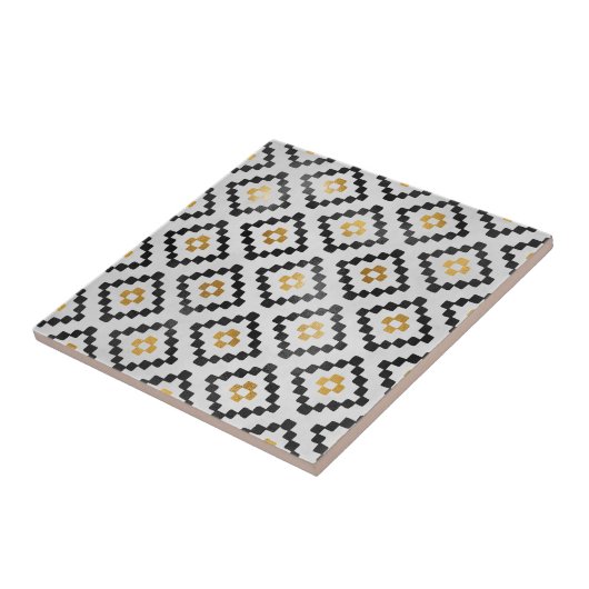 ブラック金ゴールド抽象芸術幾何学的ダイヤモンドパターン タイル (側面)