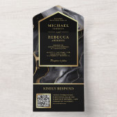 ブラック金ゴールド抽象芸術流体インクQRコード結婚ズ オールインワン招待状 (内側)