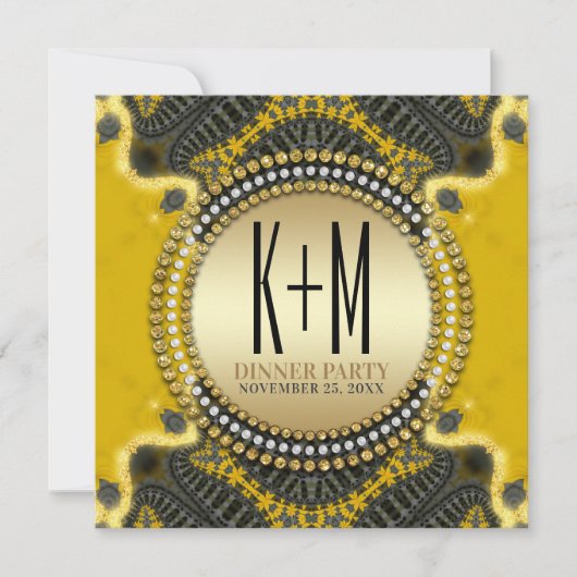 ブラック金ゴールド新しいディナーパーティースペシャル&ユニーク 招待状 (正面)