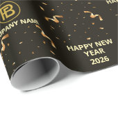 ブラック金ゴールド新年エレガントのロゴホリデー ラッピングペーパー (ロールコーナー)