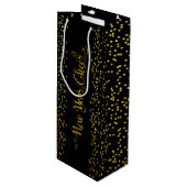 ブラック金ゴールド新年応援スクリプト雪モダン片 ワインギフトバッグ (正面アングル)