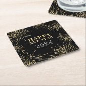 ブラック金ゴールド新年 スクエアペーパーコースター (アングル)