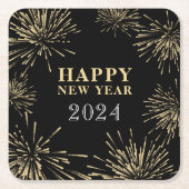 ブラック金ゴールド新年 スクエアペーパーコースター (正面)