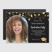 ブラック金ゴールド星写真アーチ卒業パーティー マグネット招待状 (正面/裏面)