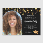 ブラック金ゴールド星写真アーチ卒業パーティー マグネット招待状 (正面)