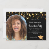 ブラック金ゴールド星写真アーチ卒業パーティー 招待状 (正面)