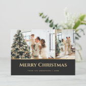 ブラック金ゴールド星写真クリスマス シーズンカード (スタンド正面)