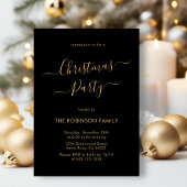 ブラック金ゴールド書道ホリデークリスマスパーティー 招待状