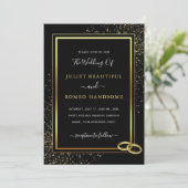 ブラック金ゴールド枠グリッター結婚式招待状 (スタンド正面)
