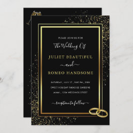 ブラック金ゴールド枠グリッター結婚式招待状