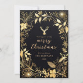 ブラック金ゴールド植物性フェスティバルスタイリッシュクリスマス シーズンカード (正面)
