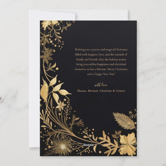 ブラック金ゴールド植物性フェスティバルスタイリッシュクリスマス シーズンカード (裏面)