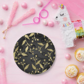 ブラック金ゴールド植物枝モダン素朴パーティー ペーパープレート (パーティー)