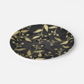 ブラック金ゴールド植物枝モダン素朴パーティー ペーパープレート (アングル)