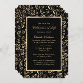 ブラック金ゴールド植物記念生命お祝い 招待状 (正面/裏面)