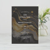 ブラック金ゴールド水彩洗浄50誕生日彼のために 招待状 (スタンド正面)
