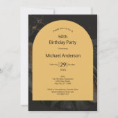 ブラック金ゴールド水彩画アーチ50誕生日For He 招待状 (正面)
