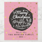 ブラック金ゴールド水玉模様クリスマス&新年スクリプト ワインラベル (シングルラベル)