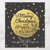 ブラック金ゴールド水玉模様クリスマス&新年スクリプト ワインラベル (シングルラベル)