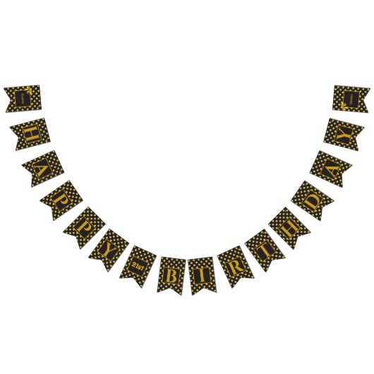 ブラック金ゴールド水玉模様グラムデザイン束旗 バンティングフラッグ (全)